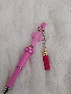 Pink Cross Charm Tassel Pen